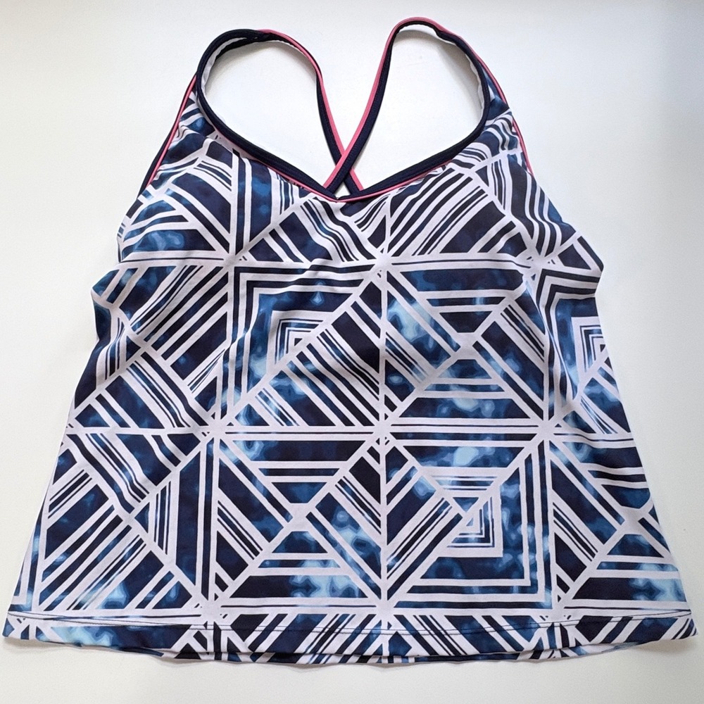 South Point Geometric Print Tankini Top Womens Size 16 Navy Blue